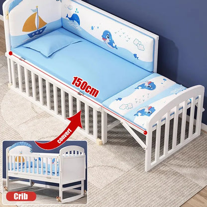 Wood Baby Crib With Mosquito Net And Diaper Table Convert To Kids Bed, Bedding Set, Baby Cot, Bed, Rocker Mattress