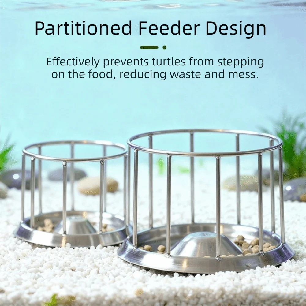 Large Capacity Turtle Stainless Steel Feeder Wear Resistant Wide Mouth Reptile Water Tray Fence Design Anti-overflow