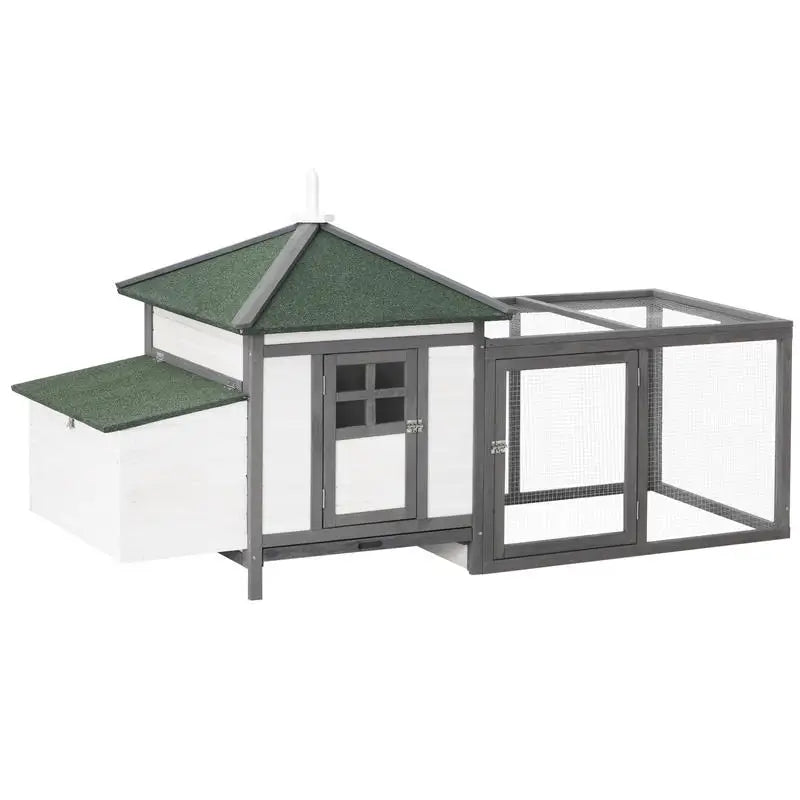 Pollino for Bantam Chickens, 196 X 76 X 97 Cm, Weather-Resistant, with Nesting Box, Run and Resting Bar; Wooden Hut for Small Animals for 1-2 Chickens, Gray