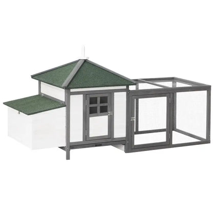 Pollino for Bantam Chickens, 196 X 76 X 97 Cm, Weather-Resistant, with Nesting Box, Run and Resting Bar; Wooden Hut for Small Animals for 1-2 Chickens, Gray