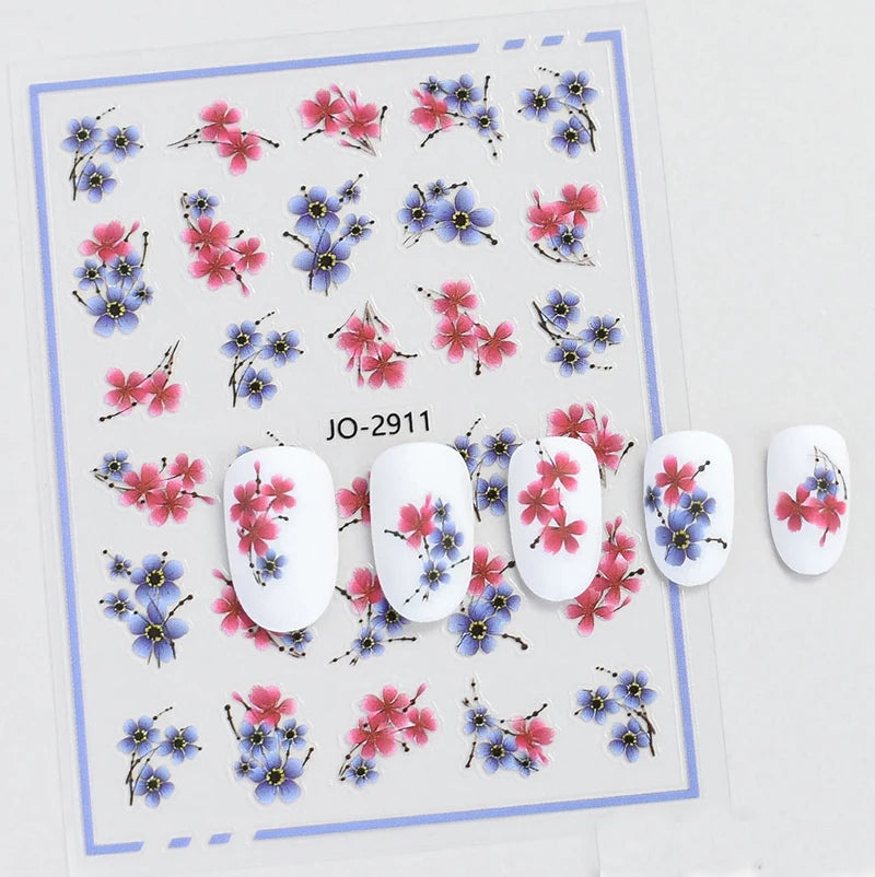 3d Nail Art Decals Spring Booming Violets Lavenders Purple Blue Pink Flowers Butterflys Stickers Decoration For Nail Tips Beauty
