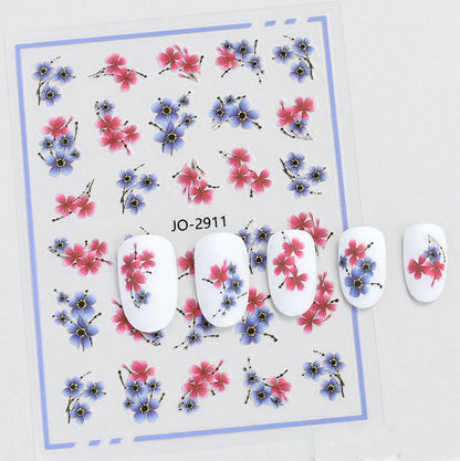 3d Nail Art Decals Spring Booming Violets Lavenders Purple Blue Pink Flowers Butterflys Stickers Decoration For Nail Tips Beauty