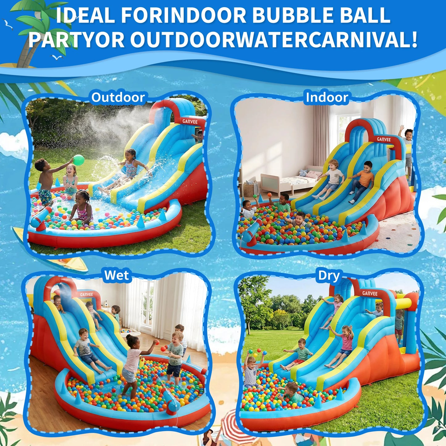 23FT All-Season Inflatable Water Slide Park, Kids Bounce House with Slide, Water Squirter, Climbing Wall and Pool for Backyard Outdoor Use