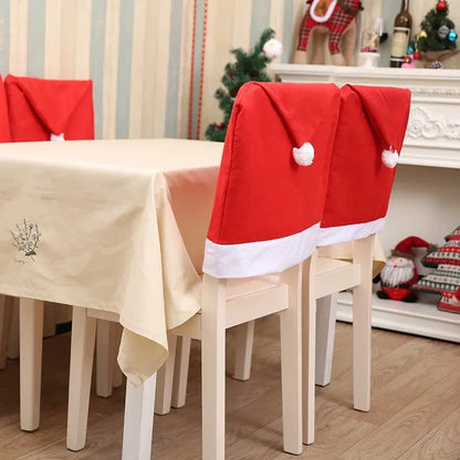 Santa Hat Chair Cover Red Non-woven Chair Back Cover Xmas Table Decoration Dining Chair Protector Christmas Party Supplies