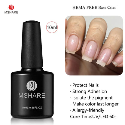 MSHARE Milk Milky White Base Gel Polish Camouflage Color Rubber Base Nail Base Coat 10ml