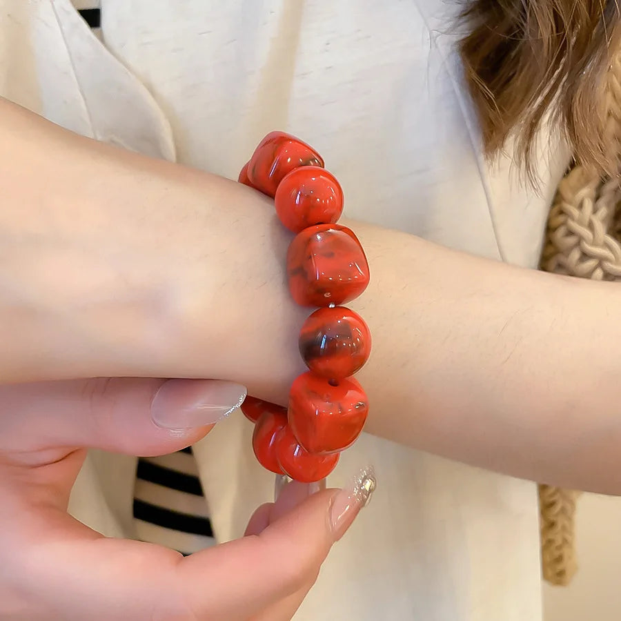 Acrylic Irregular Square Round Beaded Bracelet for Women European and American Simple Bracelet Korean Fashion Hand Accessories
