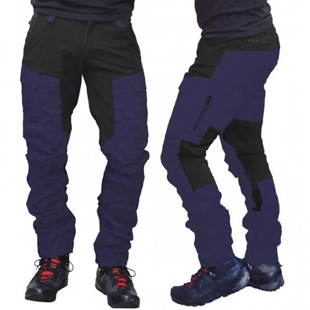 Nylon Men Cargo Pants Color Block Multi Pockets Sports Pants Work Trousers Outdoor Hiking Trekking Army Joggers Pants
