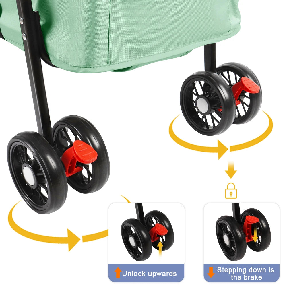 2-in-1 Folding Dog and Cat Stroller/Puppy Cart with Removable Bassinet, Pet Travel Stroller for Dogs Up to 10 kg, Steel, 50 x 70 x 95 cm
