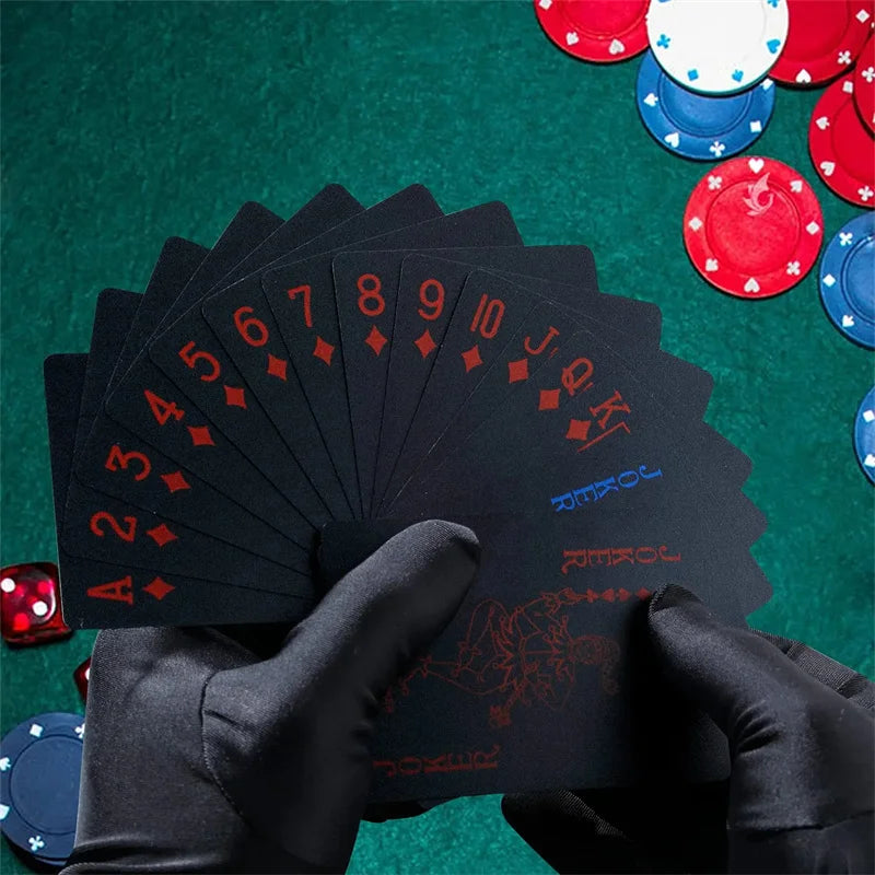 Aukštos kokybės 1 komplektas juodų folijuotų pokerio kortų, atsparios vandeniui, riboto leidimo kolekcijos magiškos pokerio kortos, kūrybiška dovana