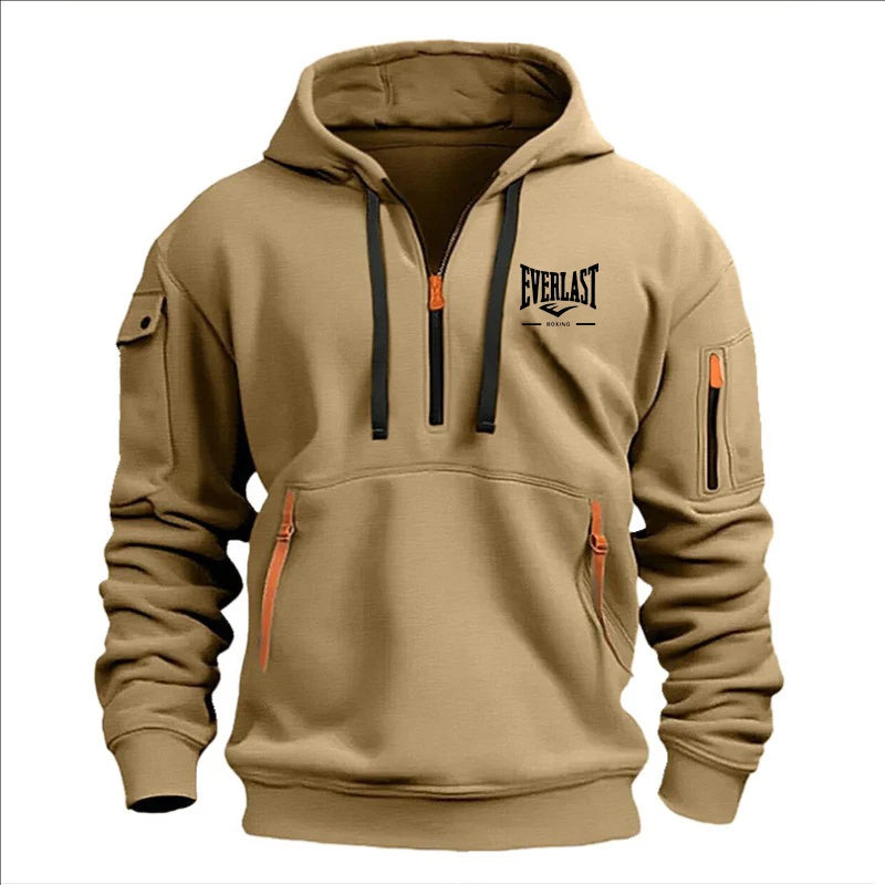 Fashion autumn and winter men's brand clothing multi-zipper design printed hoodie casual sweatshirt loose hooded jumper