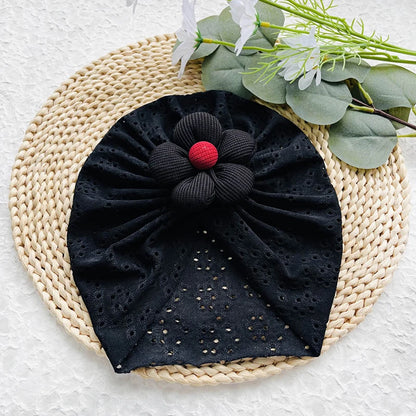 Lovely Flower Baby Hat Elastic Newborn Indian Cap Hollow Breathable Turban Baby Girls Hats Beanies Kids Infant Hair Accessories