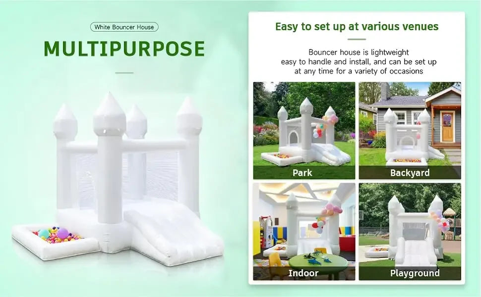 White Wedding Inflatable Bounce House With Slide Bouncy Castle  Jumping Party Game Trampoline With UL Blower Outdoor