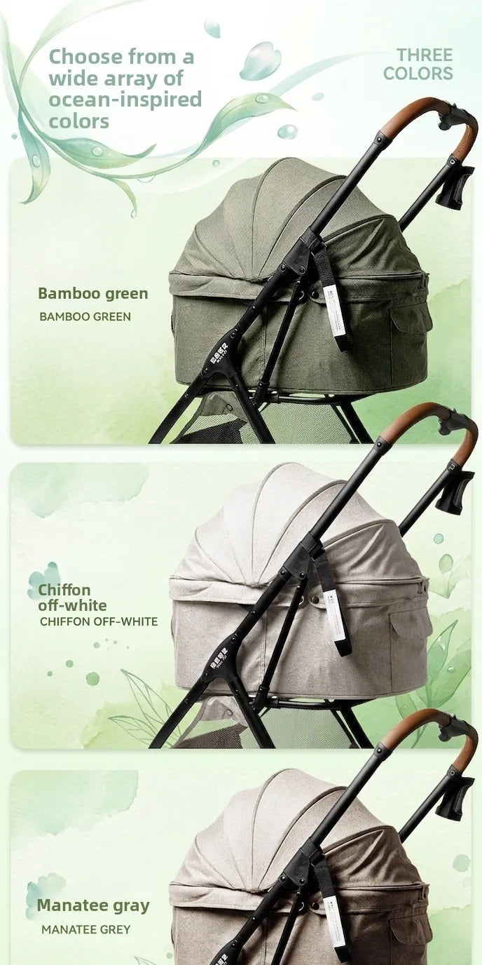 Breathable Large Space Pet Stroller One-Click Foldable Detachable Hand Cart For Dogs Cats Outdoor Travel