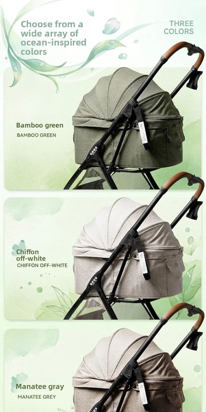 Breathable Large Space Pet Stroller One-Click Foldable Detachable Hand Cart For Dogs Cats Outdoor Travel