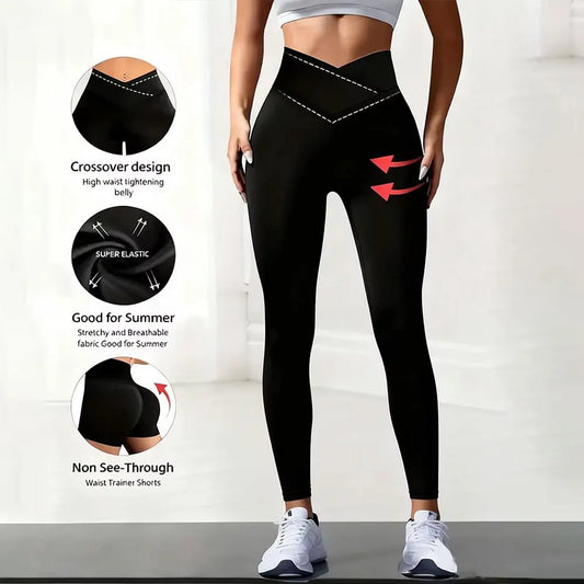 Solid Color Front Cross Waist Sports Pants Elastic Breathable Yoga Pants Suitable For Gym Exercise And Daily Wear Plus Size Pant