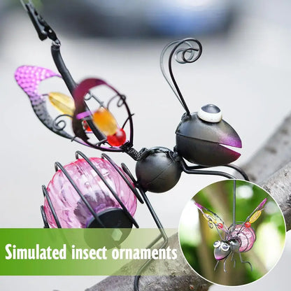 Metal Solar Bees Lantern Garden Decor LED Hanging Dragonfly Bees Solar Light Garden Sculptures For Patio Yard Outdoor Decoration