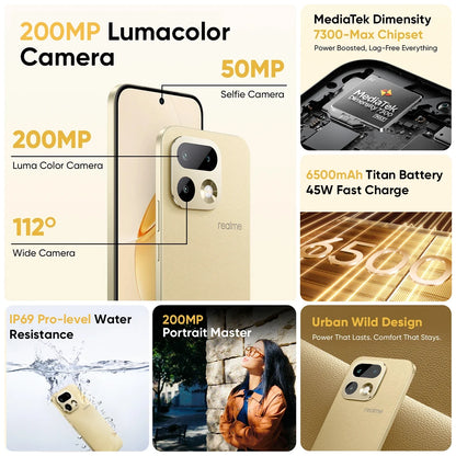 New Arrival realme 16 Pro 5G Smartphone European Version 200MP LumaColor Camera 6500nit AMOLED Display 6500mAh Battery NFC