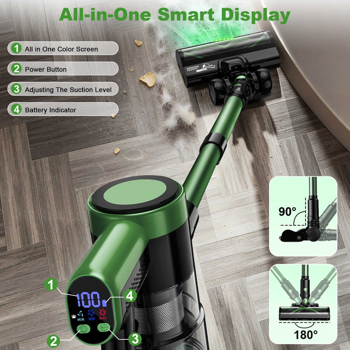 Cordless Vacuum Cleaner,Self-Standing，10-in-1/58Kpa/55Mins Stick Vacuum with LED Lighting Brush Vacuum  for Pet/Hair/Carpet