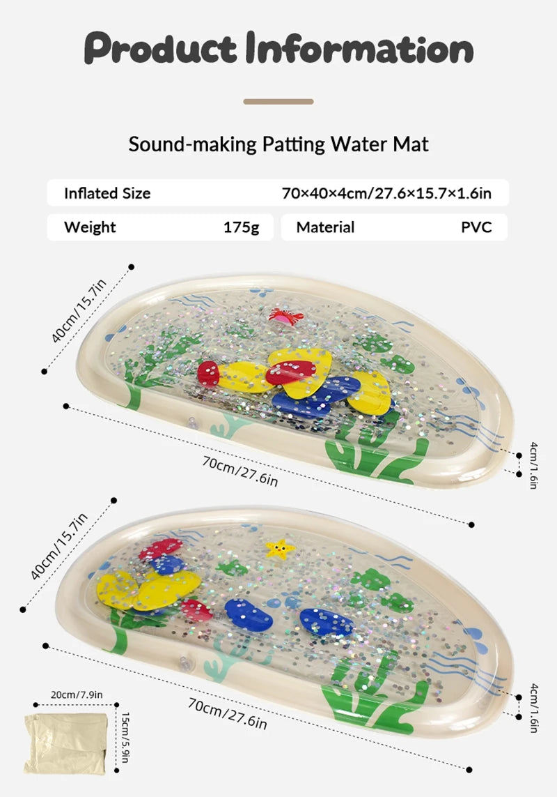 Inflatable Pvc Baby Water Mat for Infants Toddlers Early Education Press to Make Sound Tummy Time Play Mat