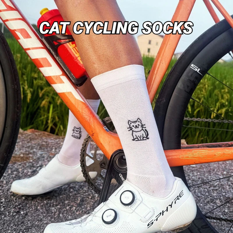 Cat Pattern Cycling Socks Spring And Summer Men's Women's Road Sports Trendy Breathable High-Elasticity Wear-Resistant Elastic