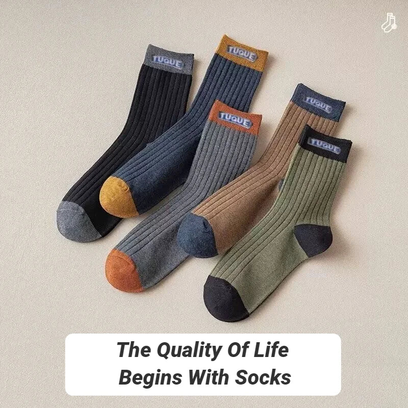 5‑Pairs Unisex Men's Trendy Color Block Crew Socks Breathable Comfy Casual For All Seasons Outdoor Wearing