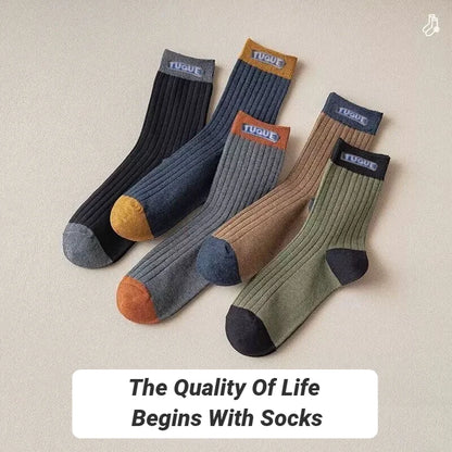 5‑Pairs Unisex Men's Trendy Color Block Crew Socks Breathable Comfy Casual For All Seasons Outdoor Wearing