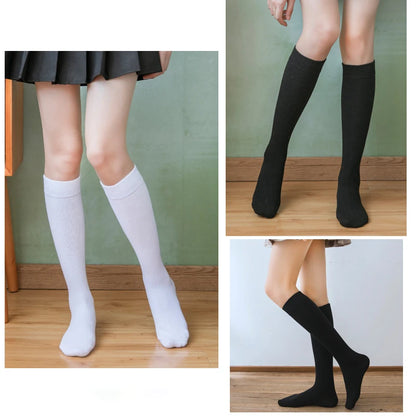 Women Long Socks Ladies Fashion Below Knee High JK Socks Solid Colors Cotton Black Gray White Socks Japanese Trendy Korean Style