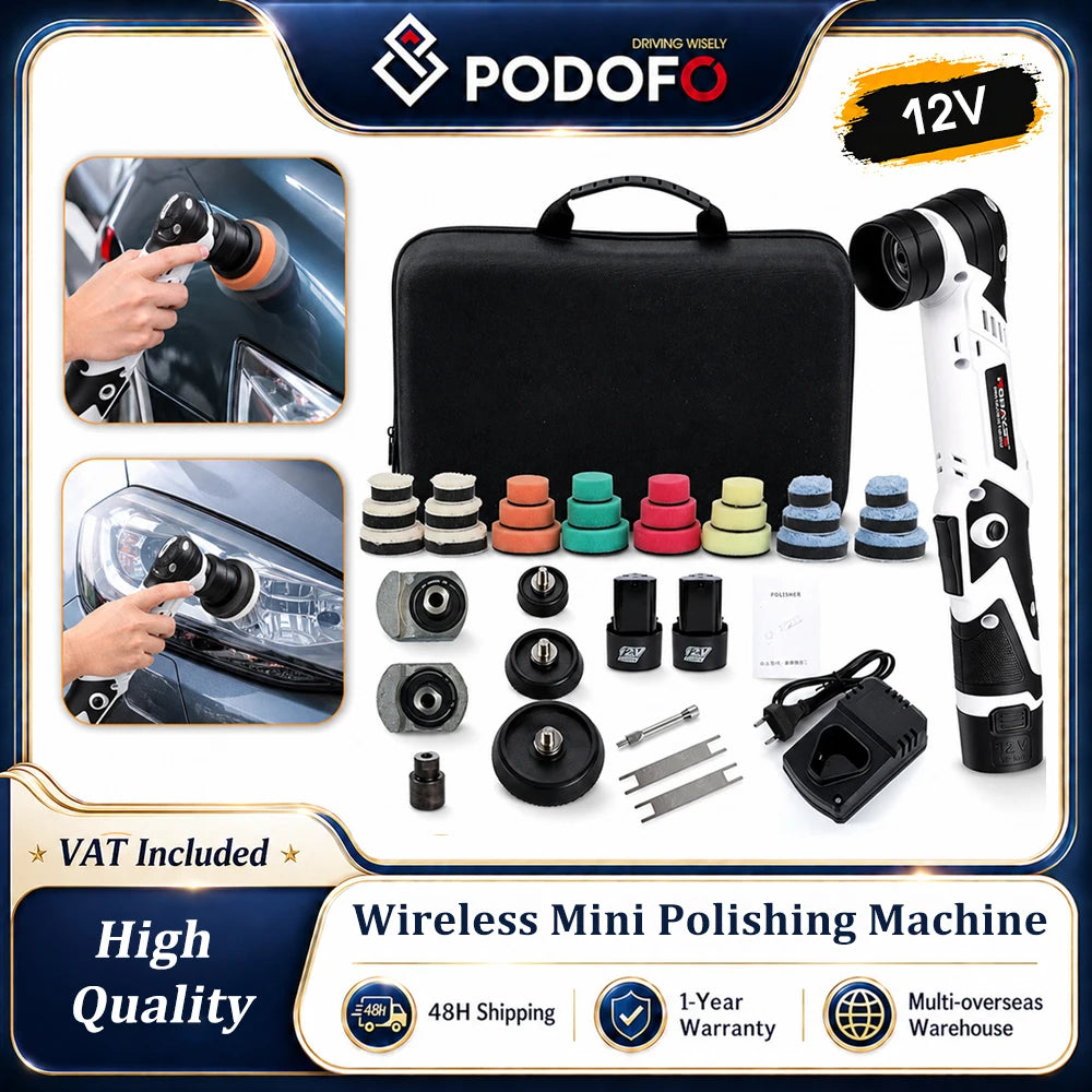 Podofo Wireless Mini Polishing Machine Car Detailing Tool  6 Speed Adjustable Handheld Detail Polisher For Automotive Interior Gaps, Decorative Strips, Corner Finishing, Furniture Polishing And Surface Repair