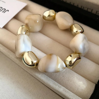 Multicolor Irregular Acrylic Beaded Bangles for Women Geometric Smudge String Bracelet Beach Vacation Style Couple Jewelry W