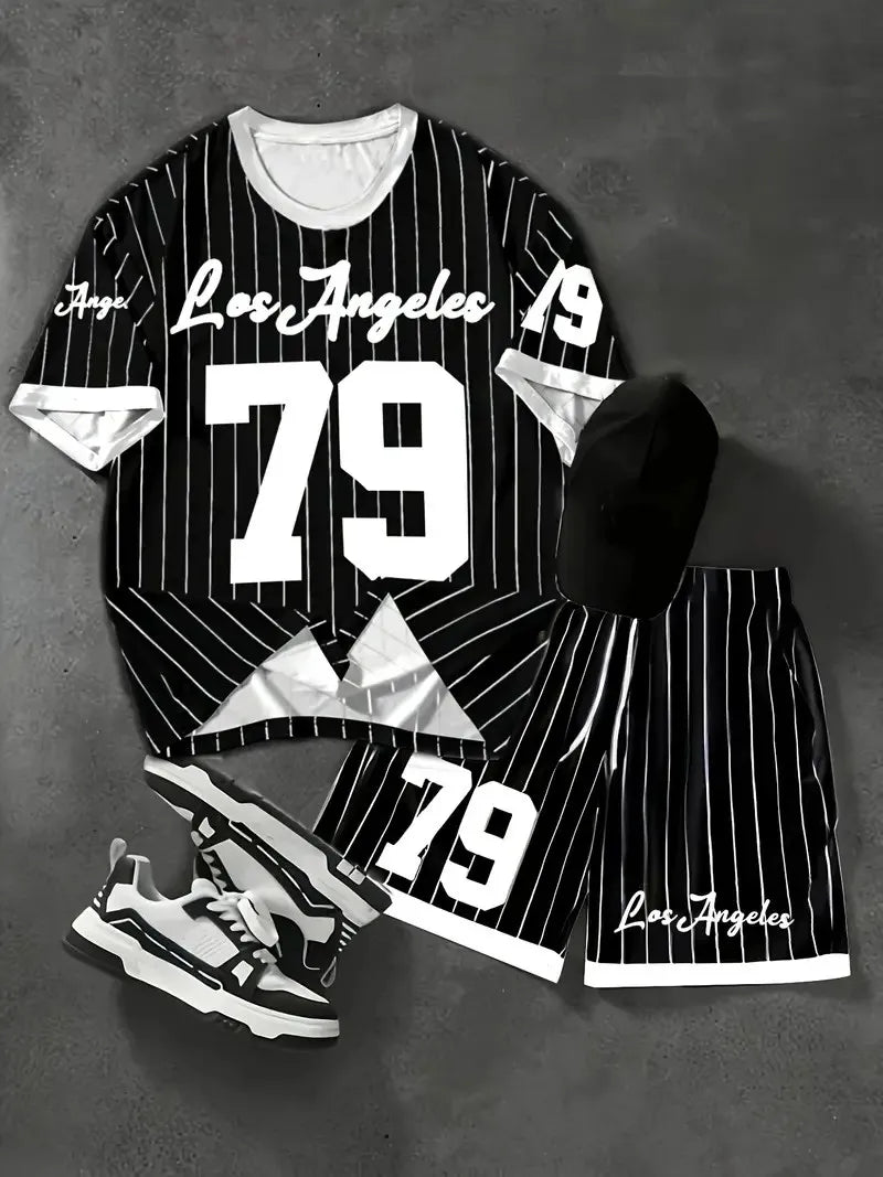 The 2025 summer new men's set features street fashion casual comfort softness breathability and 3D digital pattern printing