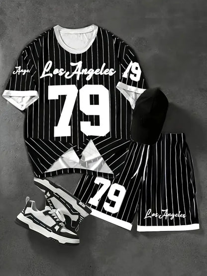 The 2025 summer new men's set features street fashion casual comfort softness breathability and 3D digital pattern printing