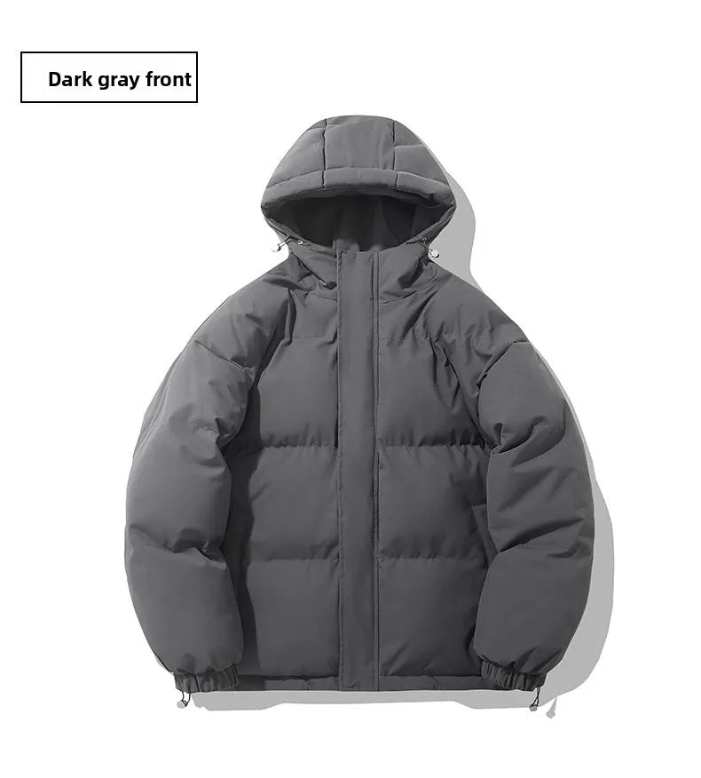 American fashion brand down jacket men's winter new solid color warm hooded bread suit cotton jacket thickened loose jacket