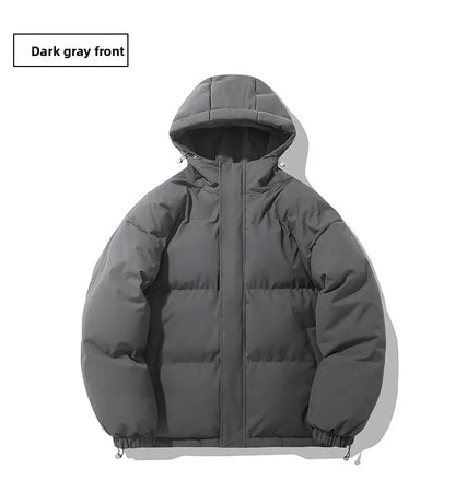 American fashion brand down jacket men's winter new solid color warm hooded bread suit cotton jacket thickened loose jacket