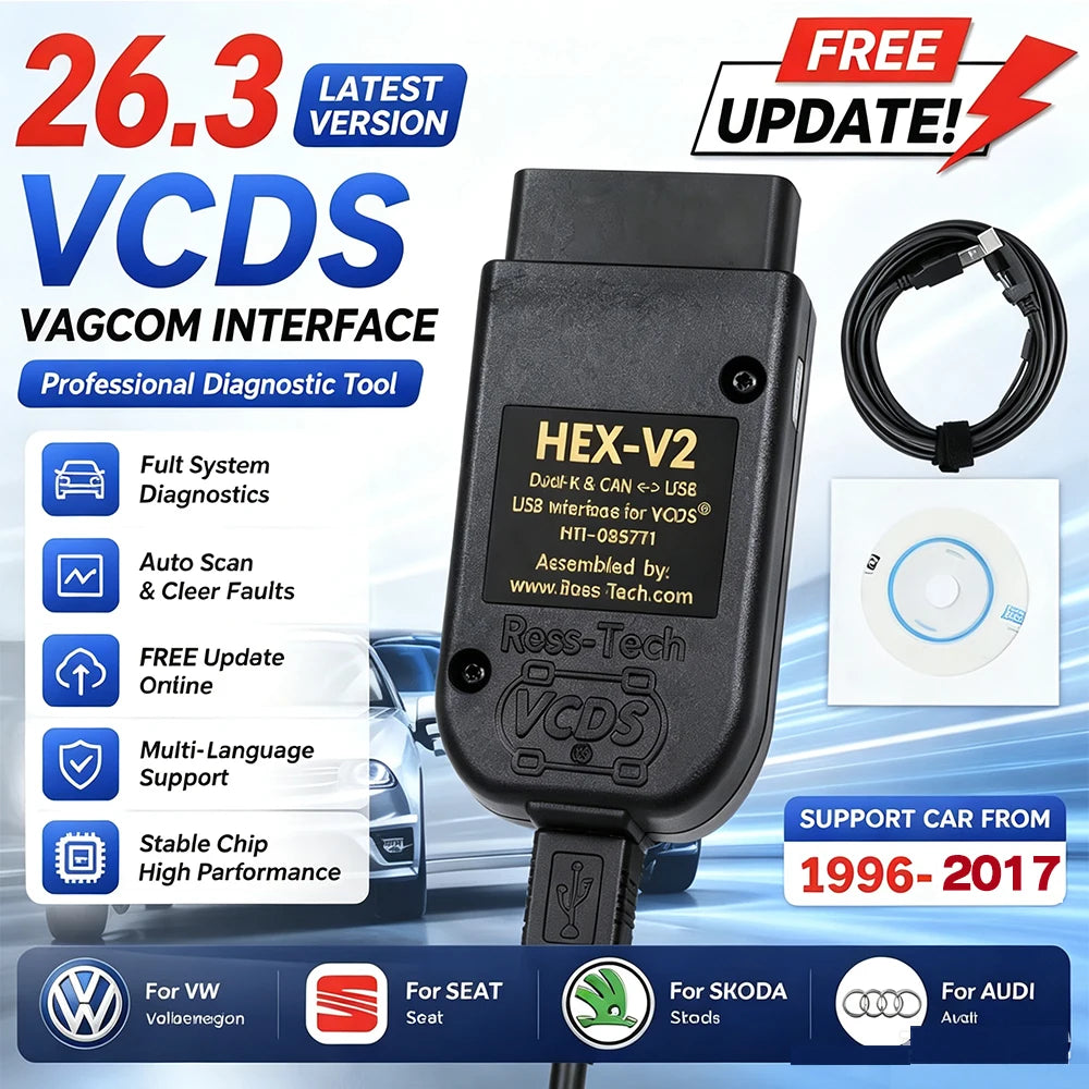 2026 VCDS VAGCOM Interface VCDSCAN HEX V2 Update 26.3.0 FOR VW For AUDI Skoda Seat Multi-Language Car Diagnostics Tools