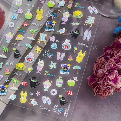 Cute Animal Face 5D Nail Art Stickers Cartoon Cat Bunny Dog Mouse Kawaii Expressions Simple Self Adhesive Manicure Decal DIY
