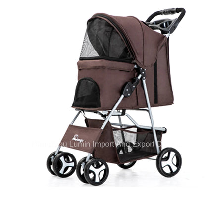 Pet Stroller Luxury Folding Dog Stroller Outdoor Pet Trolley Carrier Travel Large Wheels