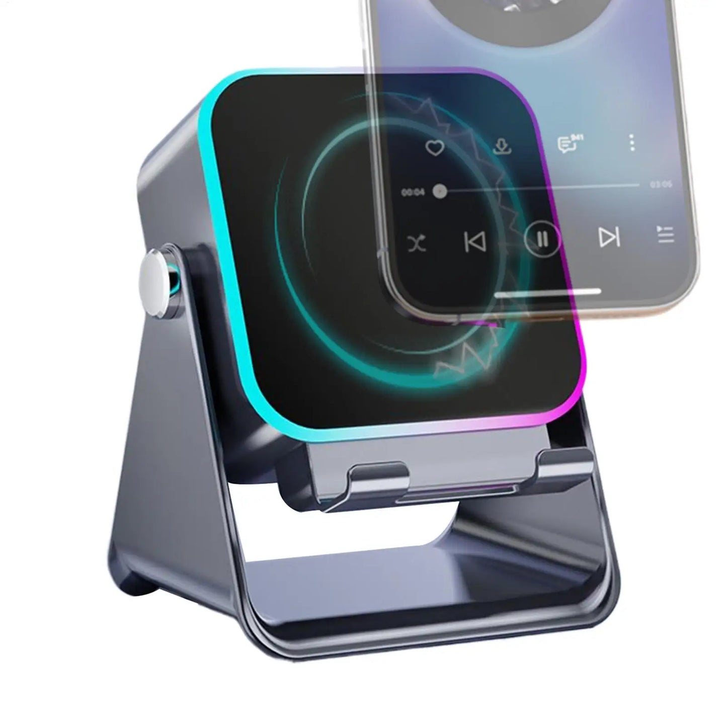 Upgraded Folding Phone Holder With Induction Speaker & Light, 10W Portable Audio Bracket For Desk, Home, Office, Travel Decor