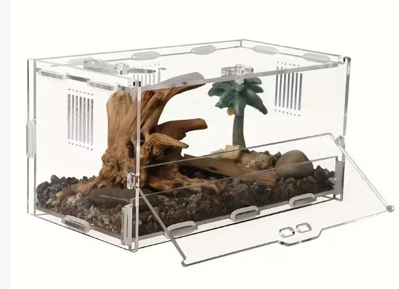 Portable Jumping Spider Enclosure Front Opening Removable Reptile Terrarium with Feeding Port Transparent
