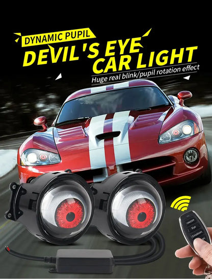 LED Car Dynamic Devil Eye Large Light 3-inch 33 Mode Car Light Remote Modification Eagle Eye 3D Lens Dynamic Pupils Headlight
