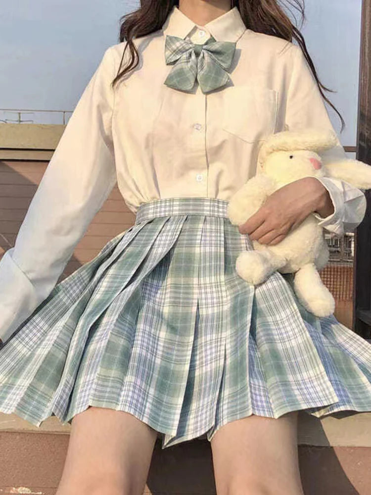 JMPRS Plaid Women Pleated Skirt Bow Knot Summer High Waist Preppy Girls Dance Mini Skirt Cute A Line Harajuku Sexy Japan Faldas
