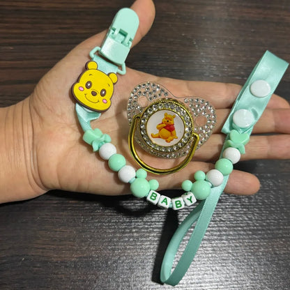 Luxurious zirconium baby nipple & nipple holder with cartoon print for chewing on baby's nipple Suitable for newborns Anti-drop