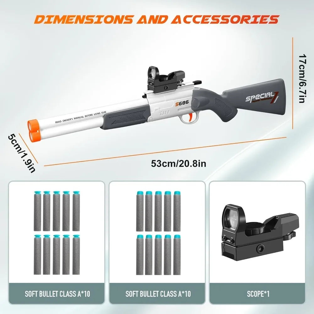 S686 Double Barrel Soft Bullet Toy Gun, Dual‑Shot Foam Dart Launcher with Sight Manual Loading Shooting Toy for Outdoor Game