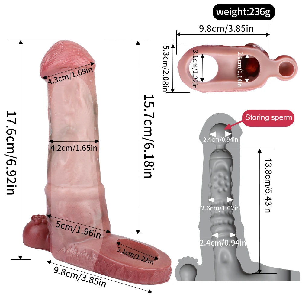 FAAK Silicone Penis Sleeve Ring Realistic Hollow Dildo Size S M Dildo Sheath Delay Ejaculating Cock Enlarger Sex Toys For Men