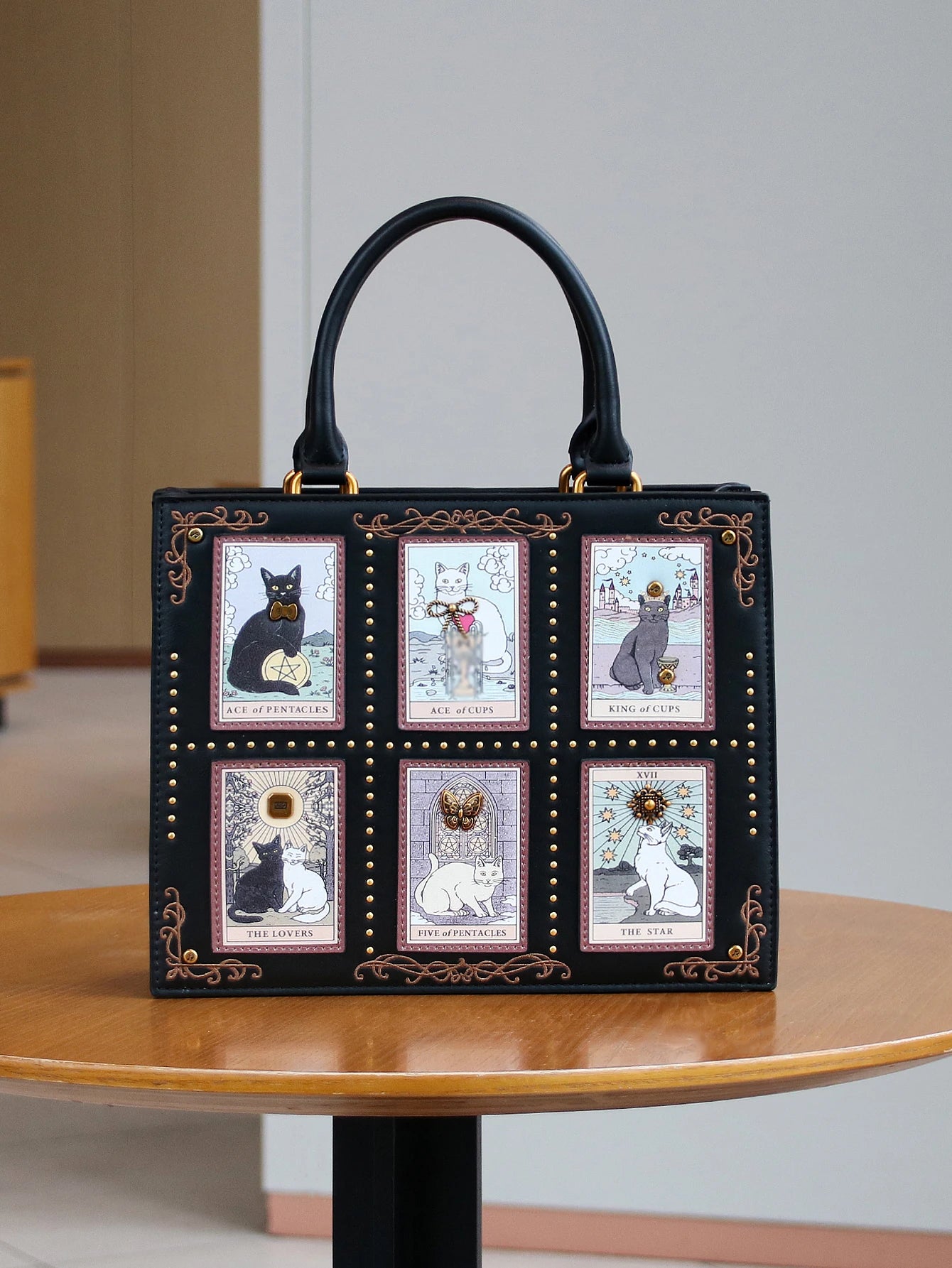 2025 High-end fashion summer new handbag female bag niche design Tarot tile tote bag large capacity Y2K cute cat bag strange win