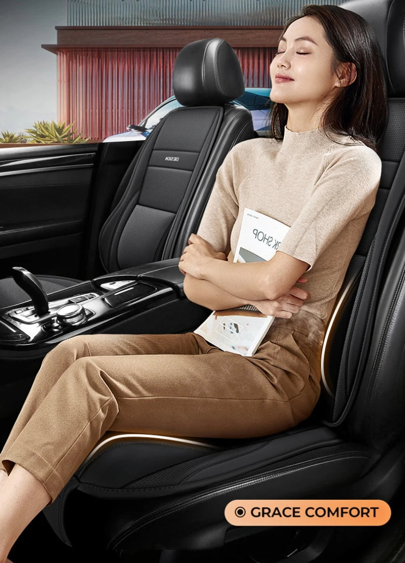 Ergonomic PU Leather Car Seat Cushion with Lumbar & leg Support Ventilated Design Storage Pockets Universal Fit for Most Cars