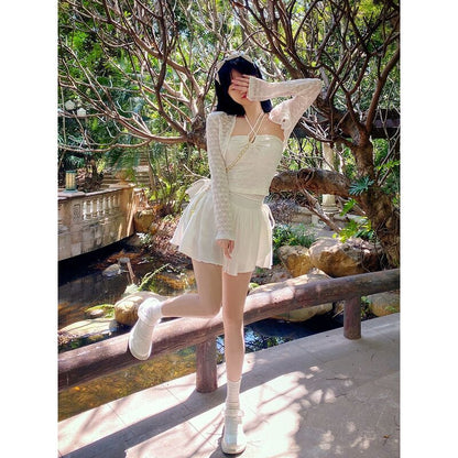 Y2k White Mini Skirt Women Drawstring Folds High Waist Irregular Ruffle Patchwork Skirts for Women Japan Style Sexy Cute Skirt