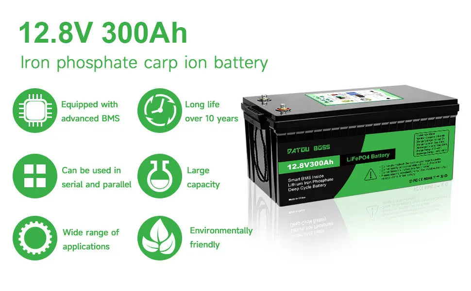 DATOUBOSS 12V100Ah Deep Cycle Lithium Iron Phosphate Battery Built-in Intelligent BMS For RV Golf Cart Boat Solar System NO TAX