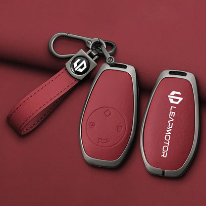 Zinc alloy+leather car remote key set, suitable for Leapmotor C16 C11 C10 C01 B10 T03 S01 car keychain key set chain accessories