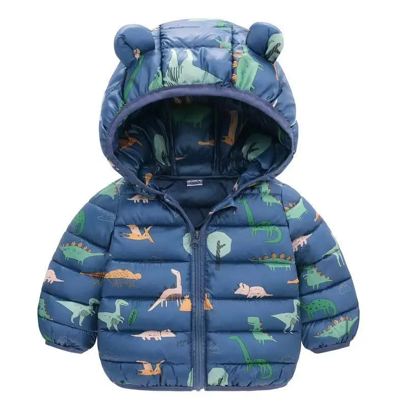 Baby Boys Girls Down Jackets Kids Cartoon Bear Zipper Coats Autumn Boys Thin Warm Hooded Jackets Children Clothes Outerwear