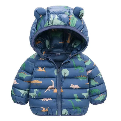 Baby Boys Girls Down Jackets Kids Cartoon Bear Zipper Coats Autumn Boys Thin Warm Hooded Jackets Children Clothes Outerwear